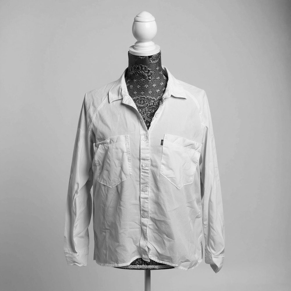 Levi's Women's White Collared 100% Cotton Button-Down Long sleeve Shirt Sz Small